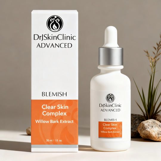 Dr SkinClinic Advanced skincare product with dropper bottle and packaging on a neutral background
