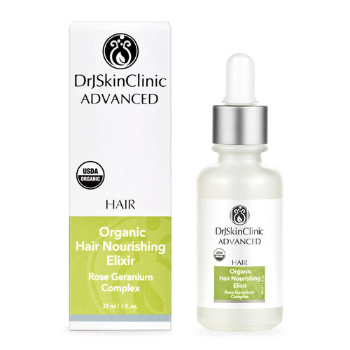 Dr.J Skin Clinic Advanced Organic Hair Nourishing Elixir with packaging on a white background