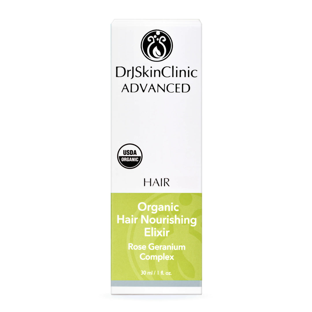 DrJSkinClinic Advanced Organic Hair Nourishing Elixir packaging on a white background