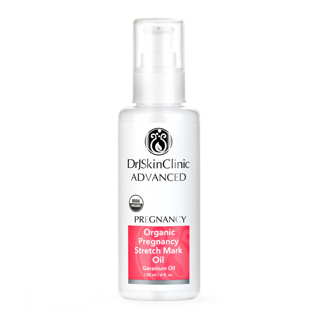 DrJSkinClinic Advanced Organic Pregnancy Stretch Mark Oil bottle on a white background