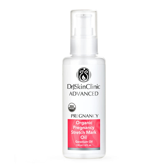 DrJSkinClinic Advanced Organic Pregnancy Stretch Mark Oil bottle on a white background