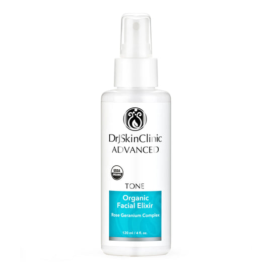 DrJSkinClinic Advanced Tone Organic Facial Elixir spray bottle with Rose Geranium Complex, USDA Organic facial toner