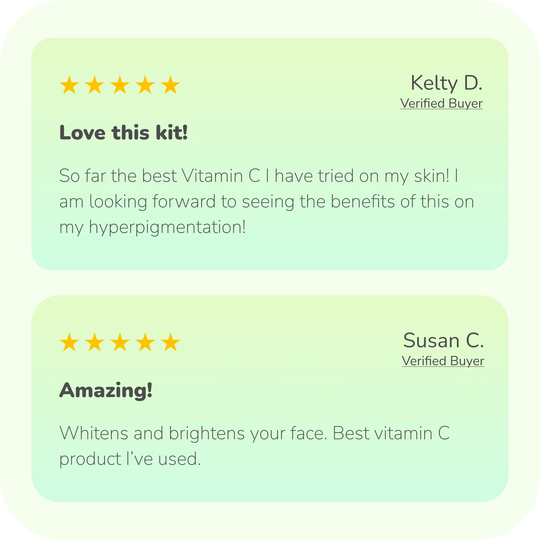 Customer reviews for the Green C-Powder Forte Kit featuring two five-star ratings from verified buyers. One review from Kelty D. titled “Love this kit!”