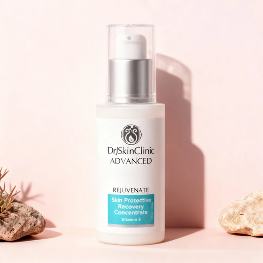 Dr SkinClinic Advanced skincare bottle on a pink background
