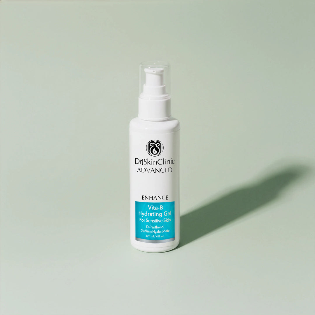 DrJSkinClinic Advanced Enhance Vita-B Hydrating Gel for Sensitive Skin, 120ml pump bottle on soft green background