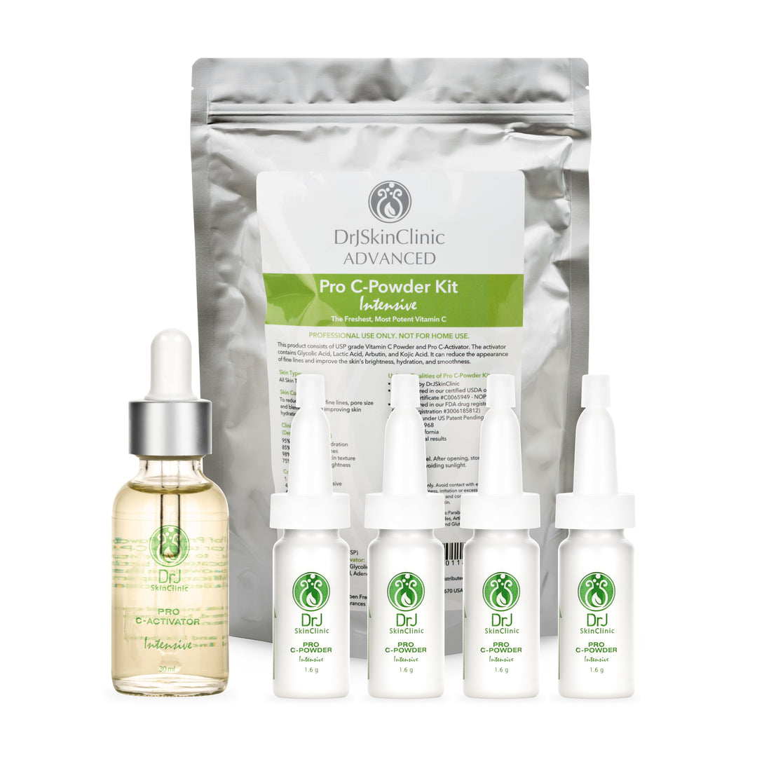 Pro C-Powder Kit Intensive with serum and five vials for professional skincare use.